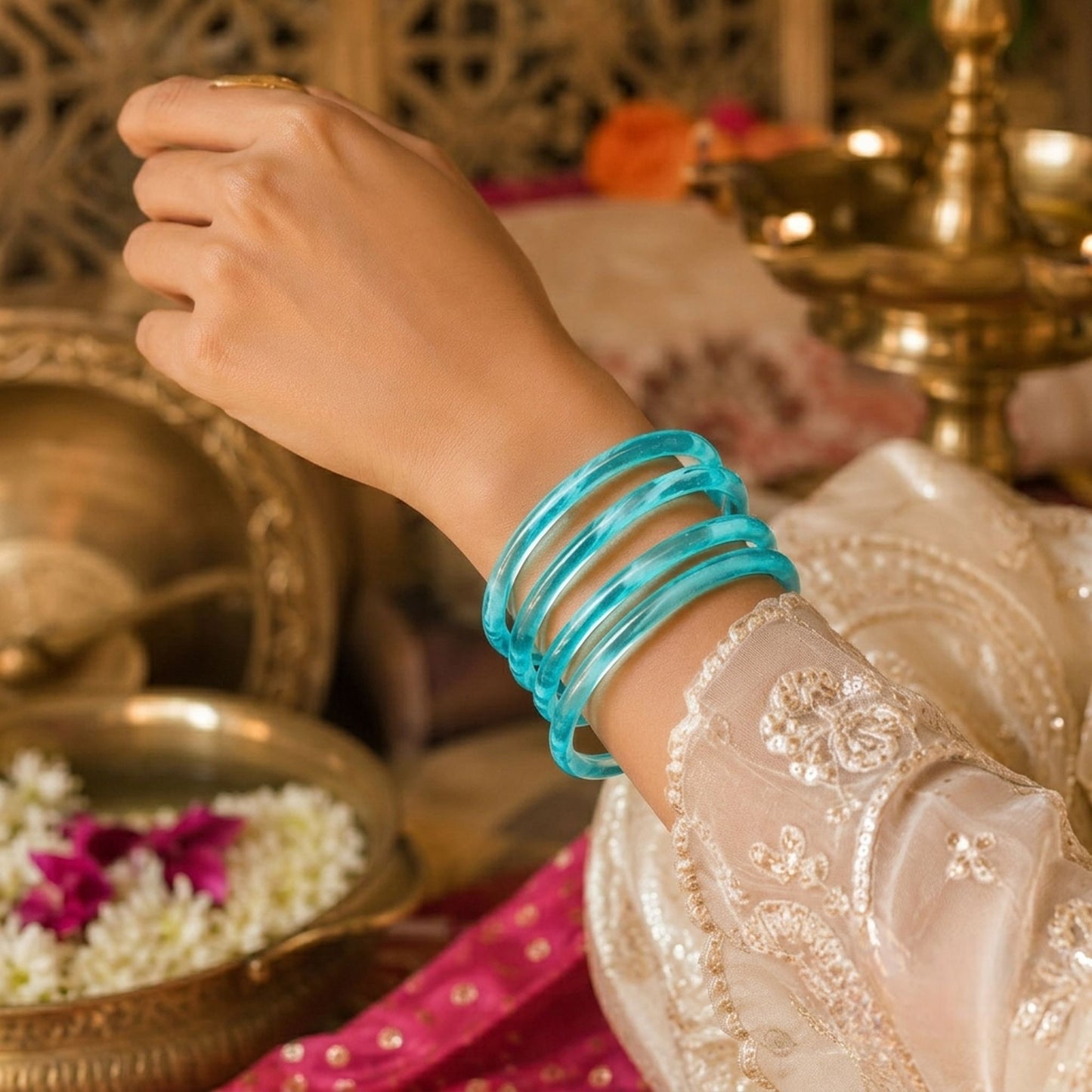 Sky Blue Color 1 Set Of Jelly Bangles Crafted for Elegant Everyday Fashion Wear
