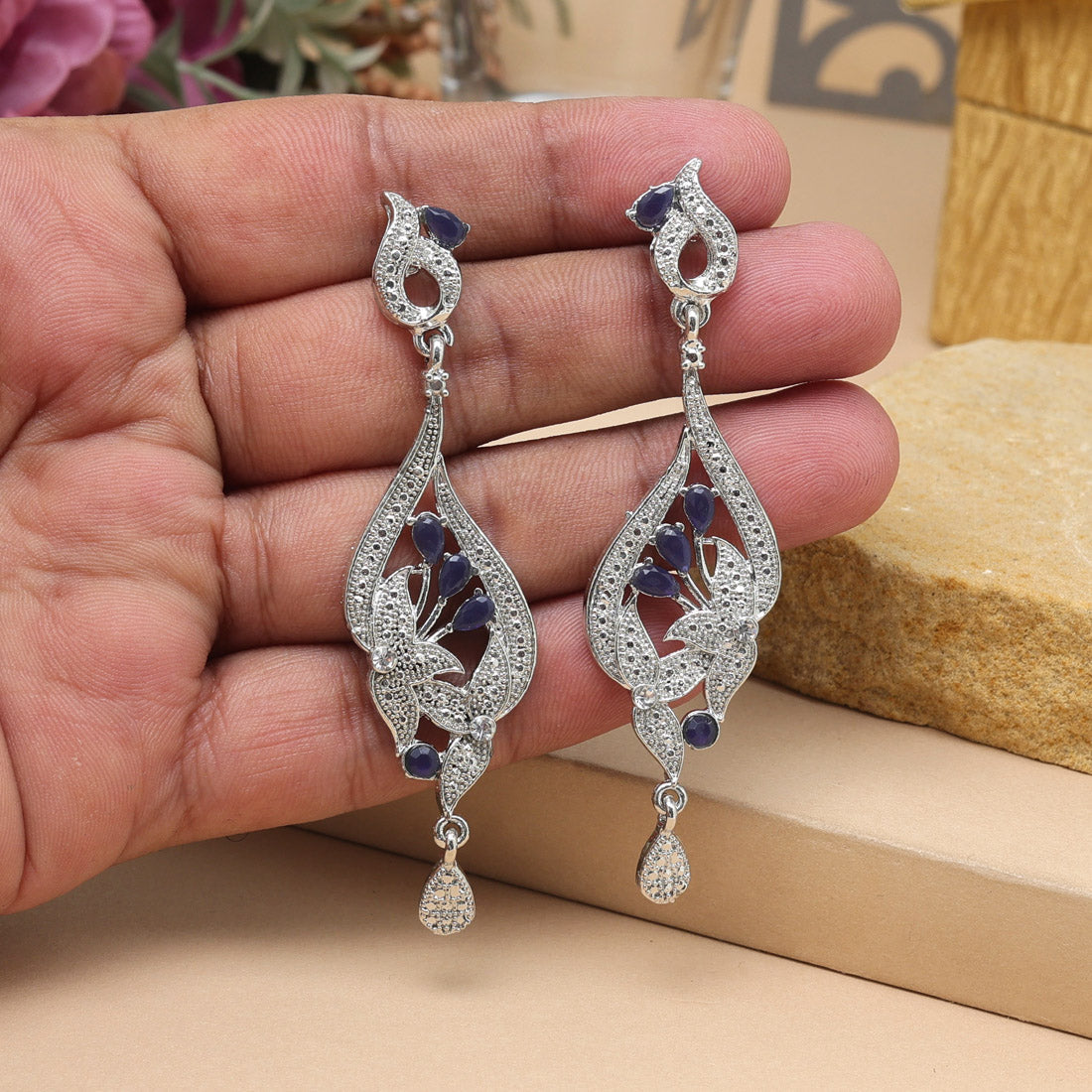 Blue Color Fashion Earrings With Meenakari Work For Traditional Wear