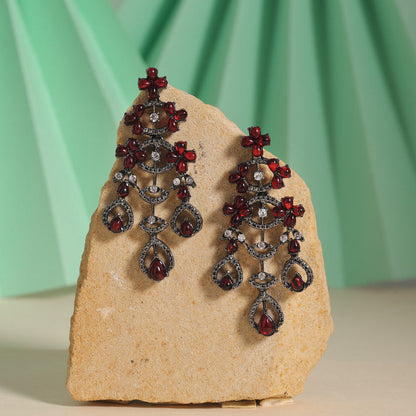 Orange Color Fashion Earrings With Mirror Work And Floral Design