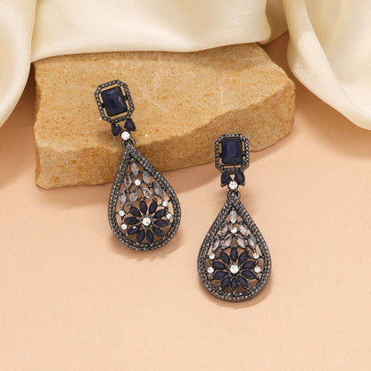 Blue Color Fashion Earrings With Artistic Motif And Shiny Coating