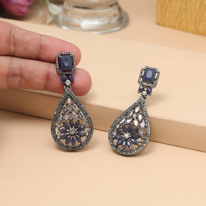 Blue Color Fashion Earrings With Artistic Motif And Shiny Coating
