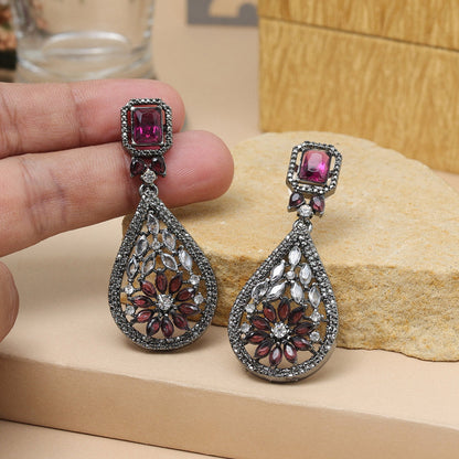 Magenta Color Fashion Earrings With Handcrafted Finish And Beadwork