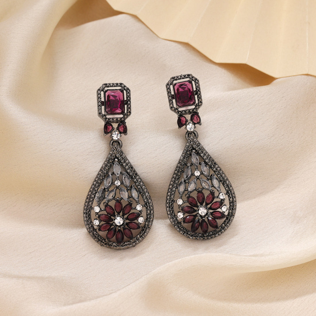 Magenta Color Fashion Earrings With Handcrafted Finish And Beadwork