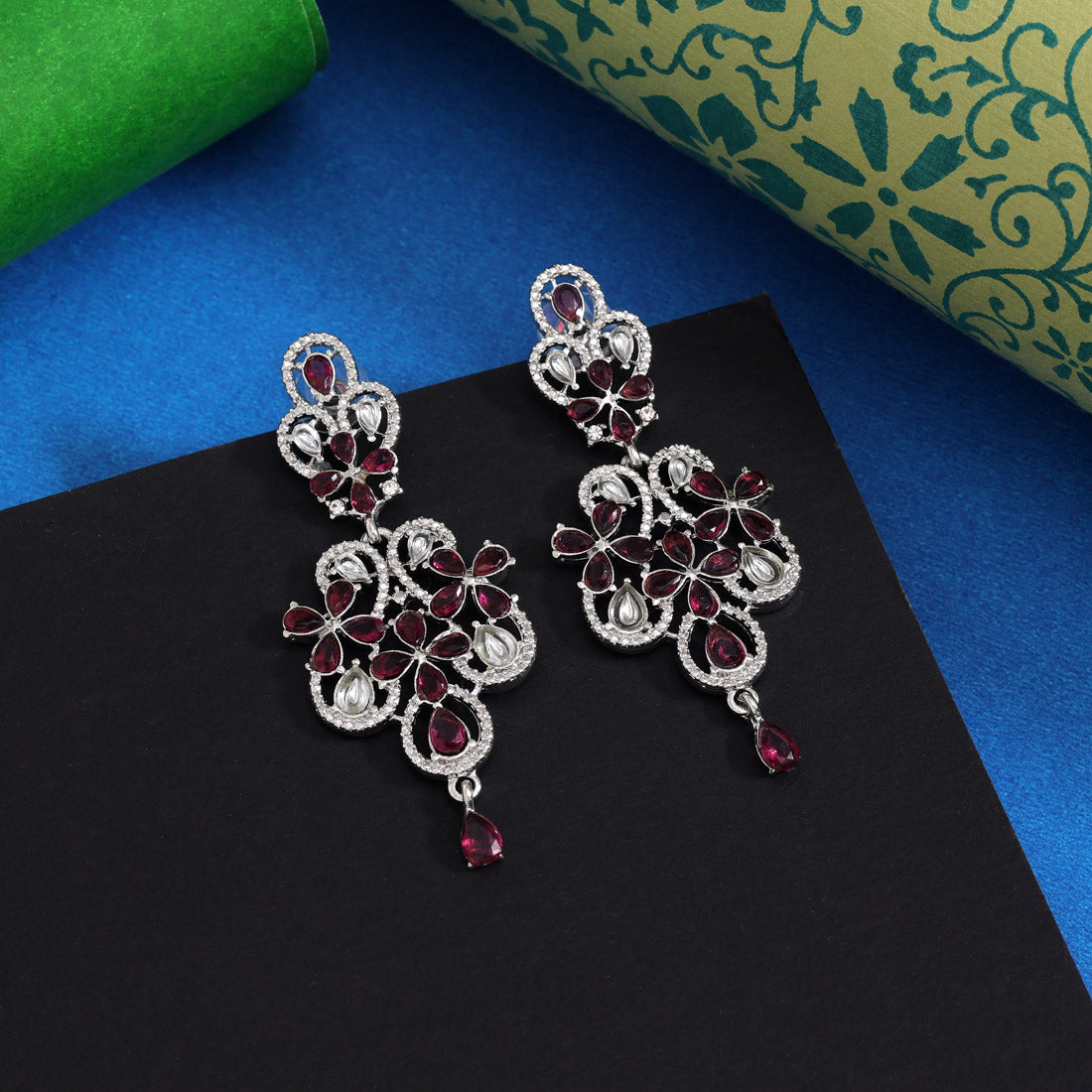 Magenta Color Fashion Earrings Designed For Ethnic Wear And Sarees