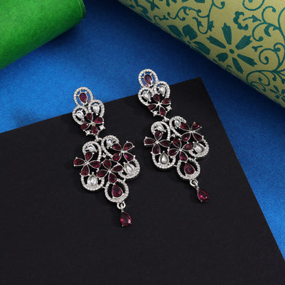 Magenta Color Fashion Earrings Designed For Ethnic Wear And Sarees