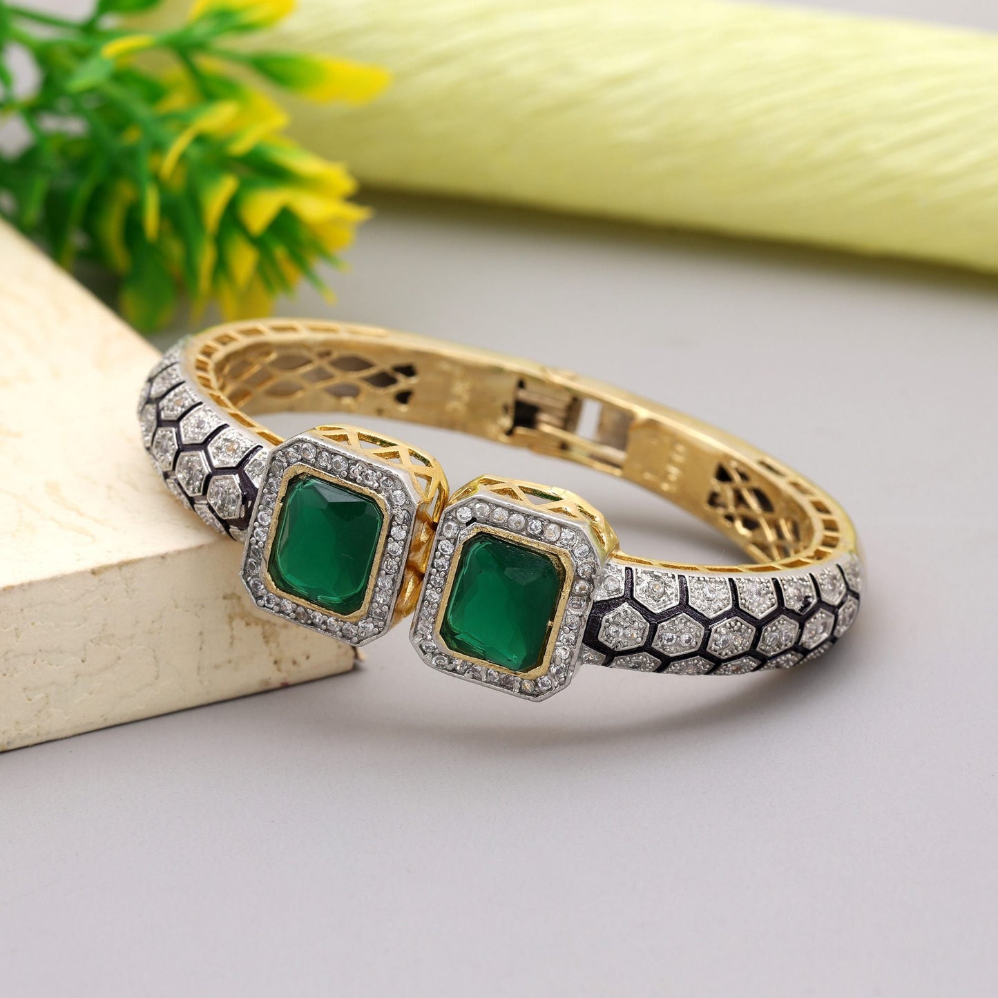 Green Color Openable American Diamond Bracelet