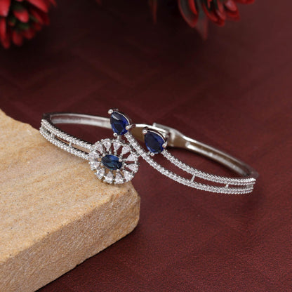 Blue Color Elegant Openable American Diamond Bracelet For Party And Festive Wear