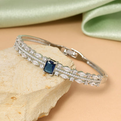 Blue Color Sparkling Stone Openable American Diamond Bracelet For Wedding And Party Wear