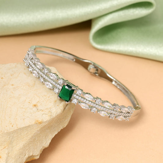 Green Color Designer Openable American Diamond Bracelet For Traditional And Modern Look