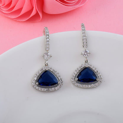 Blue Color American Diamond Earrings With Starburst Shimmering Stone Work