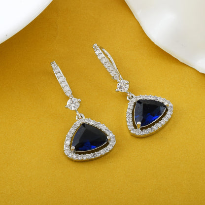 Blue Color American Diamond Earrings With Starburst Shimmering Stone Work