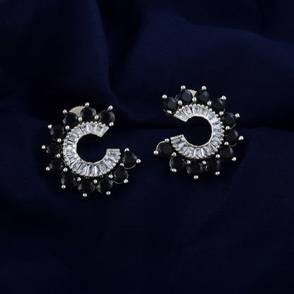 Black Color American Diamond Earrings In Bold Ethnic Fusion Style
