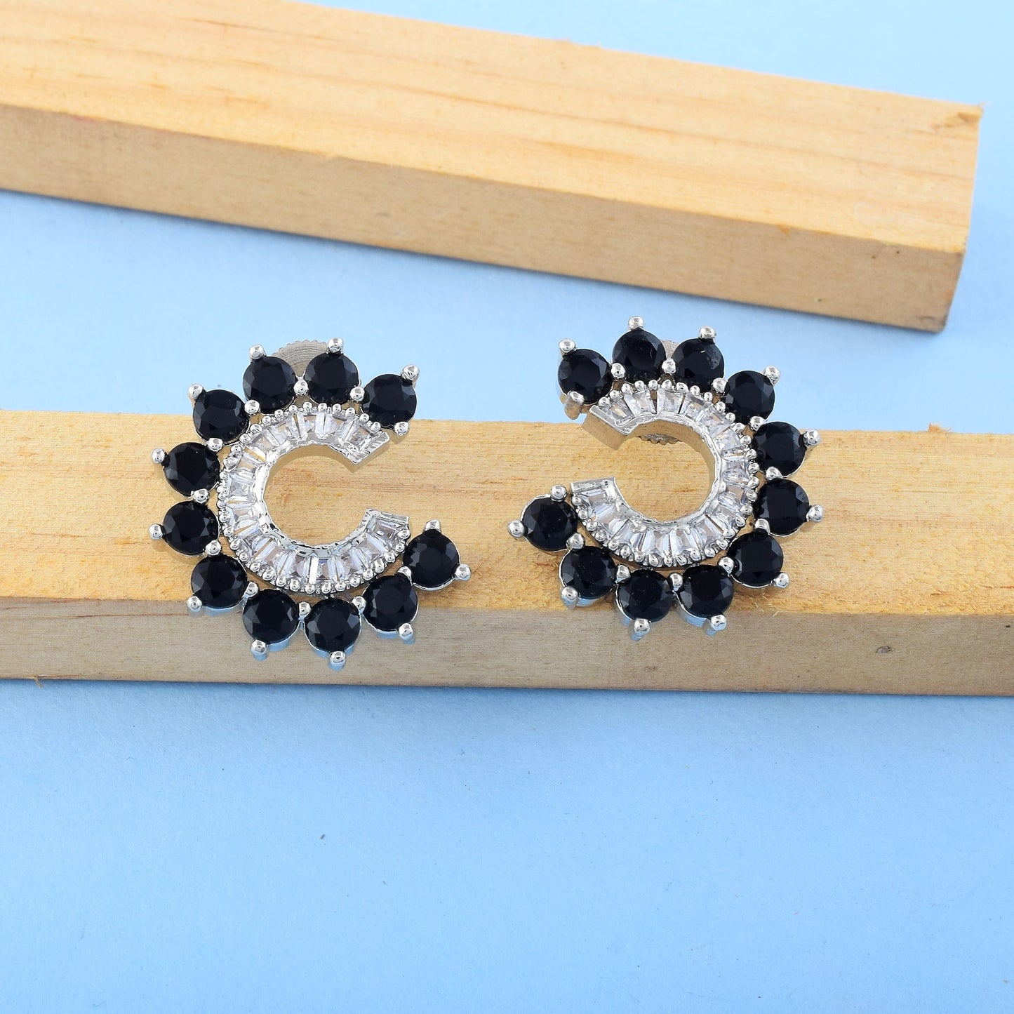 Black Color American Diamond Earrings In Bold Ethnic Fusion Style