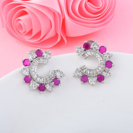 Rani Color American Diamond Earrings With Elaborate Gemstone Studded Details