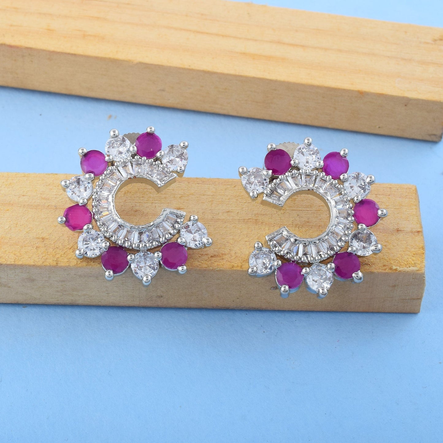 Rani Color American Diamond Earrings With Elaborate Gemstone Studded Details