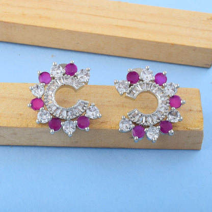 Rani Color American Diamond Earrings With Elaborate Gemstone Studded Details