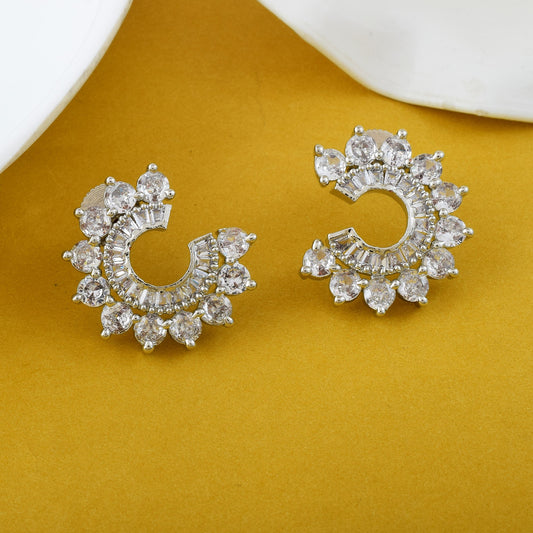 Silver Color American Diamond Earrings With Graceful Hanging Pearl Charms