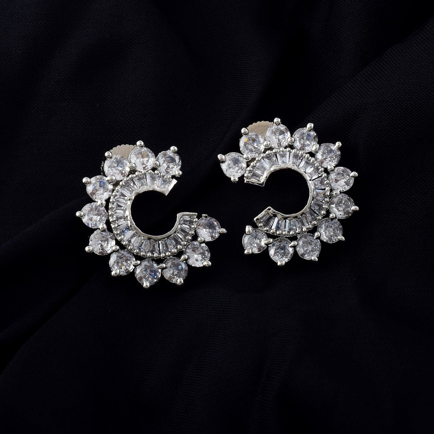 Silver Color American Diamond Earrings With Graceful Hanging Pearl Charms