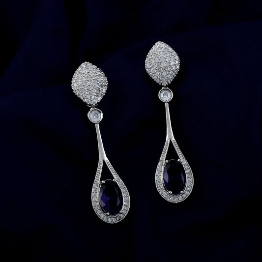 Purple Color American Diamond Earrings Featuring Bold Stone Studded Look