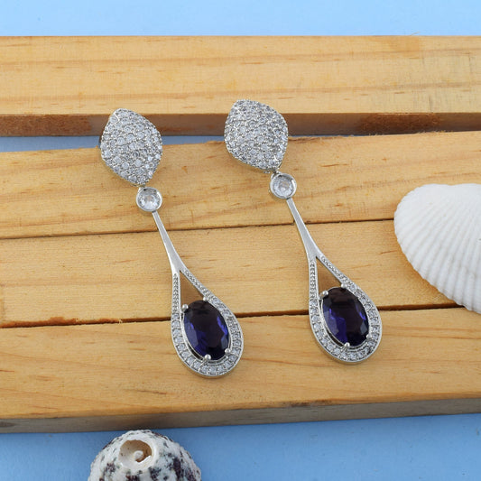 Purple Color American Diamond Earrings Featuring Bold Stone Studded Look