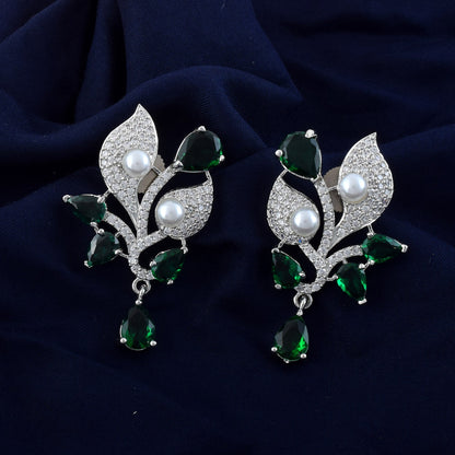 Green Color American Diamond Earrings With Intricate Meenakari Work Finish