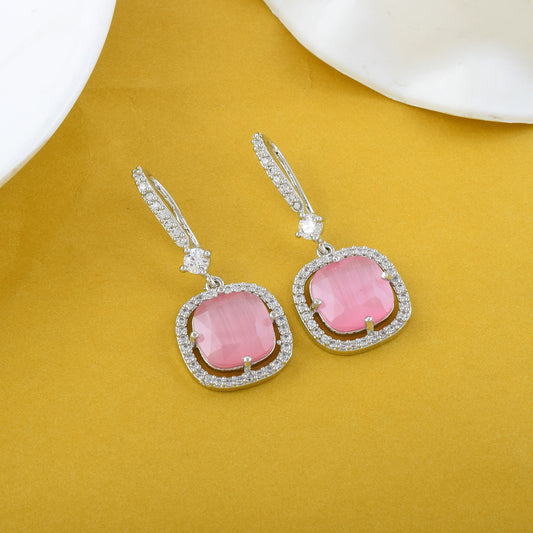 Pink Color American Diamond Earrings For Wedding Or Festive Occasions
