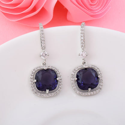 Purple Color American Diamond Earrings With Shiny Teardrop Sparkling Design