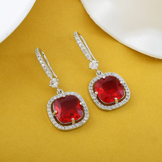 Red Color American Diamond Earrings In Twisted Loop Inspired Statement Design