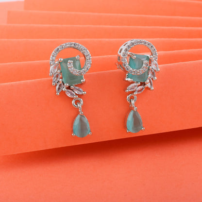 Rama Green Color American Diamond Earrings With Twinkle Round Dangling Gem Look