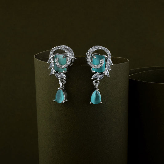 Rama Green Color American Diamond Earrings With Twinkle Round Dangling Gem Look