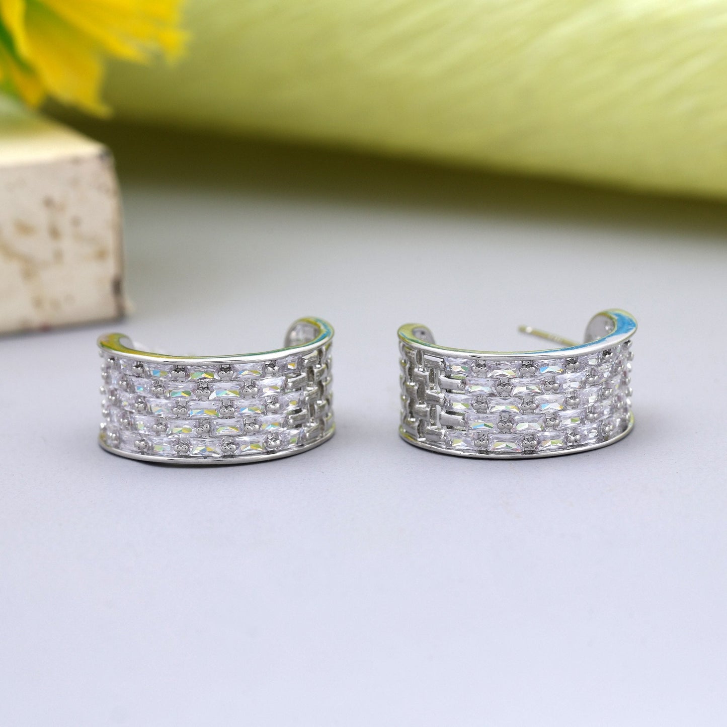 Silver Color Classic Handcrafted American Diamond Earrings For Women’S Ethnic Look