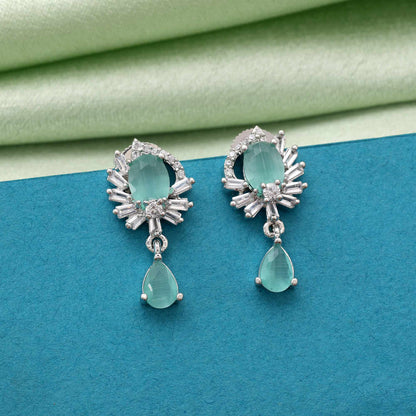 Pista Green Color Stylish Stone American Diamond Earrings For Brides And Fashion Lovers | FEMNARI