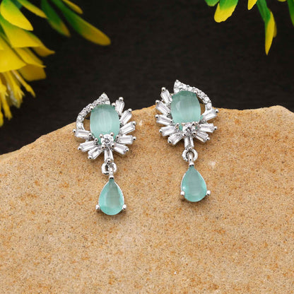 Pista Green Color Stylish Stone American Diamond Earrings For Brides And Fashion Lovers | FEMNARI