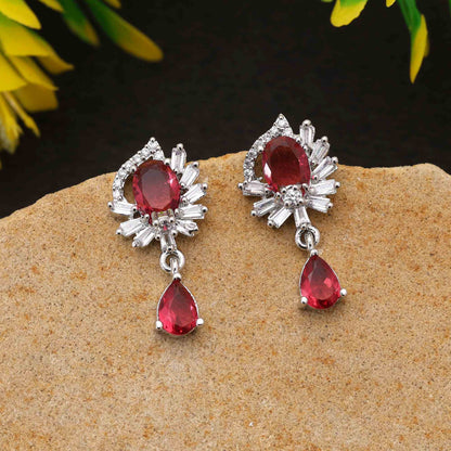 Rubinrote strahlende Designer-Ohrringe mit amerikanischen Diamanten für Braut- und Partykollektionen