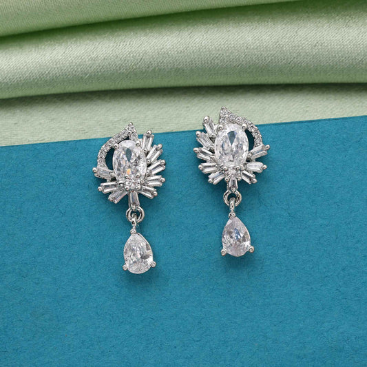 Silver Color Elegant Sparkling American Diamond Earrings For Women And Party Wear