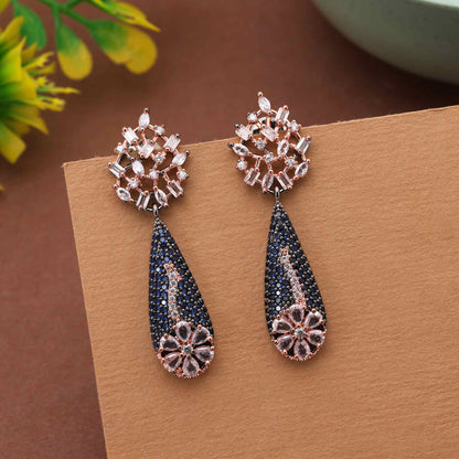 Blue Color Classic Party Wear American Diamond Earrings For Brides And Celebrations