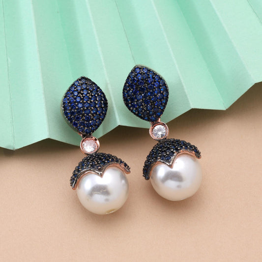 Blue Color Elegant Sparkling American Diamond Earrings For Women And Cultural Events