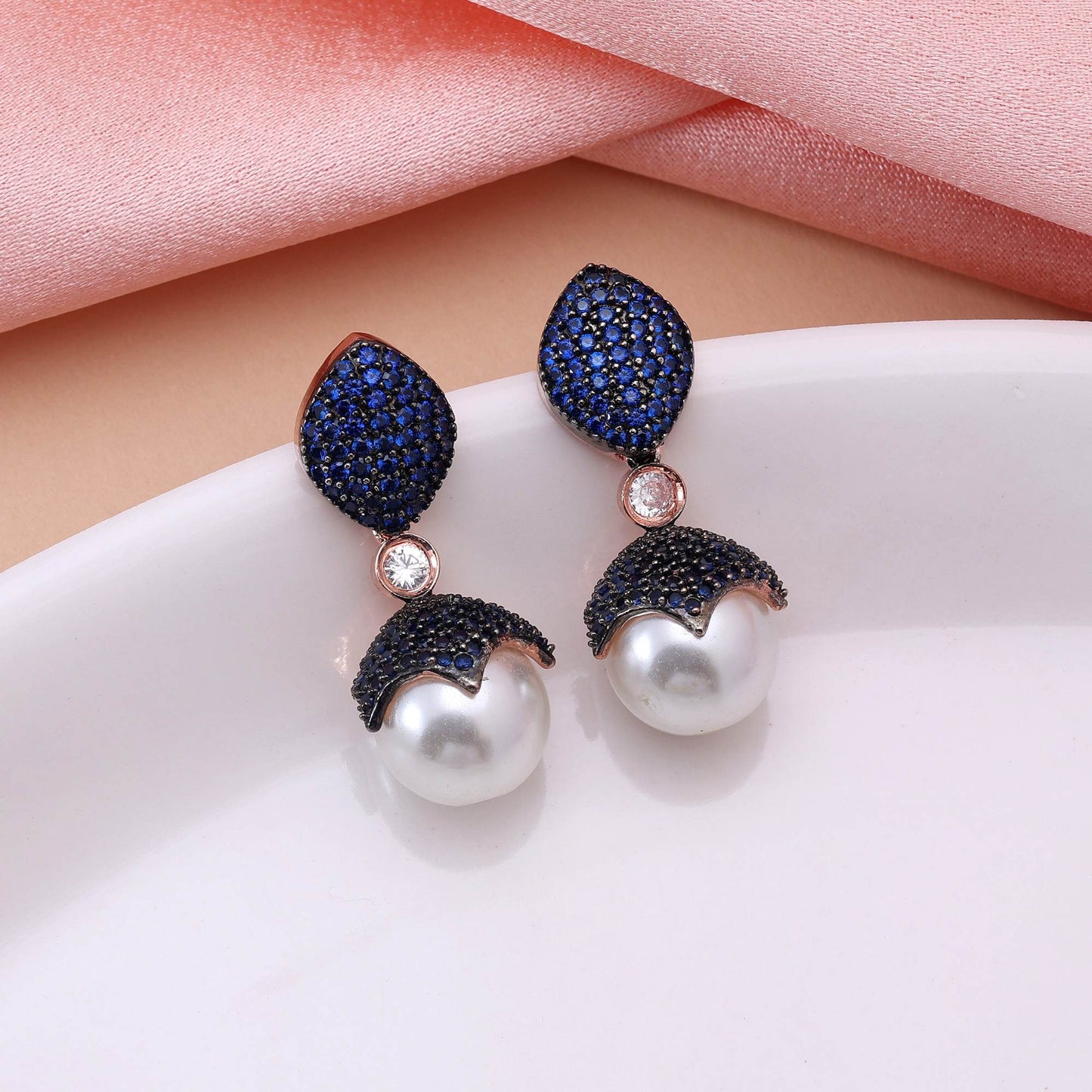 Blue Color Elegant Sparkling American Diamond Earrings For Women And Cultural Events