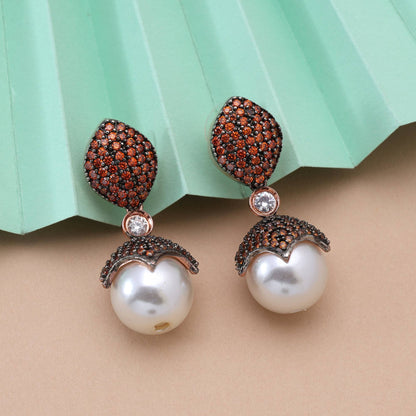 Leuchtend orangefarbene Designer-Ohrringe mit amerikanischen Diamanten für Festtags- und Hochzeitskleidung