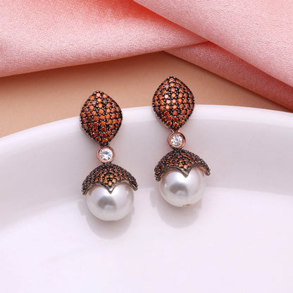 Leuchtend orangefarbene Designer-Ohrringe mit amerikanischen Diamanten für Festtags- und Hochzeitskleidung