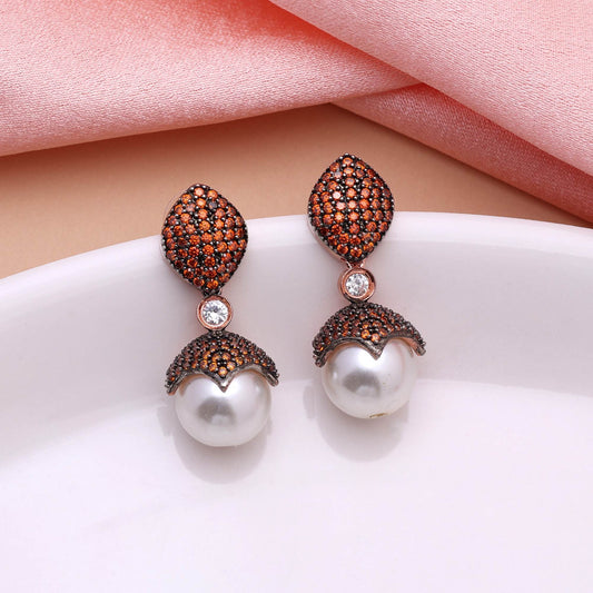 Leuchtend orangefarbene Designer-Ohrringe mit amerikanischen Diamanten für Festtags- und Hochzeitskleidung
