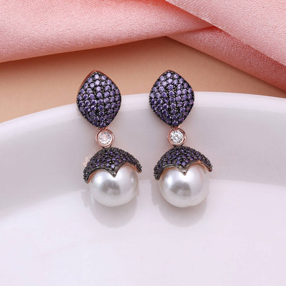 Purple Color Designer Stone American Diamond Earrings For Elegant And Party Fashion