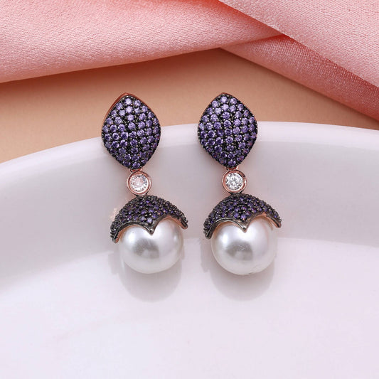 Purple Color Designer Stone American Diamond Earrings For Elegant And Party Fashion