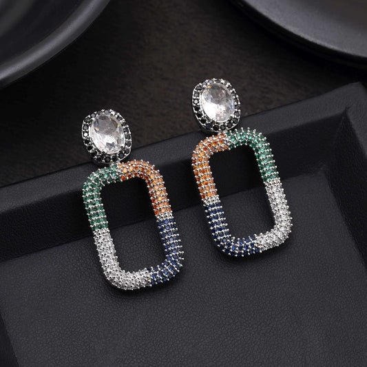 Multi Color Vibrant Stone American Diamond Earrings For Wedding And Party Wear