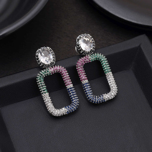 Multi Color Gorgeous American Diamond Earrings For Festive And Modern Fashion Outfits
