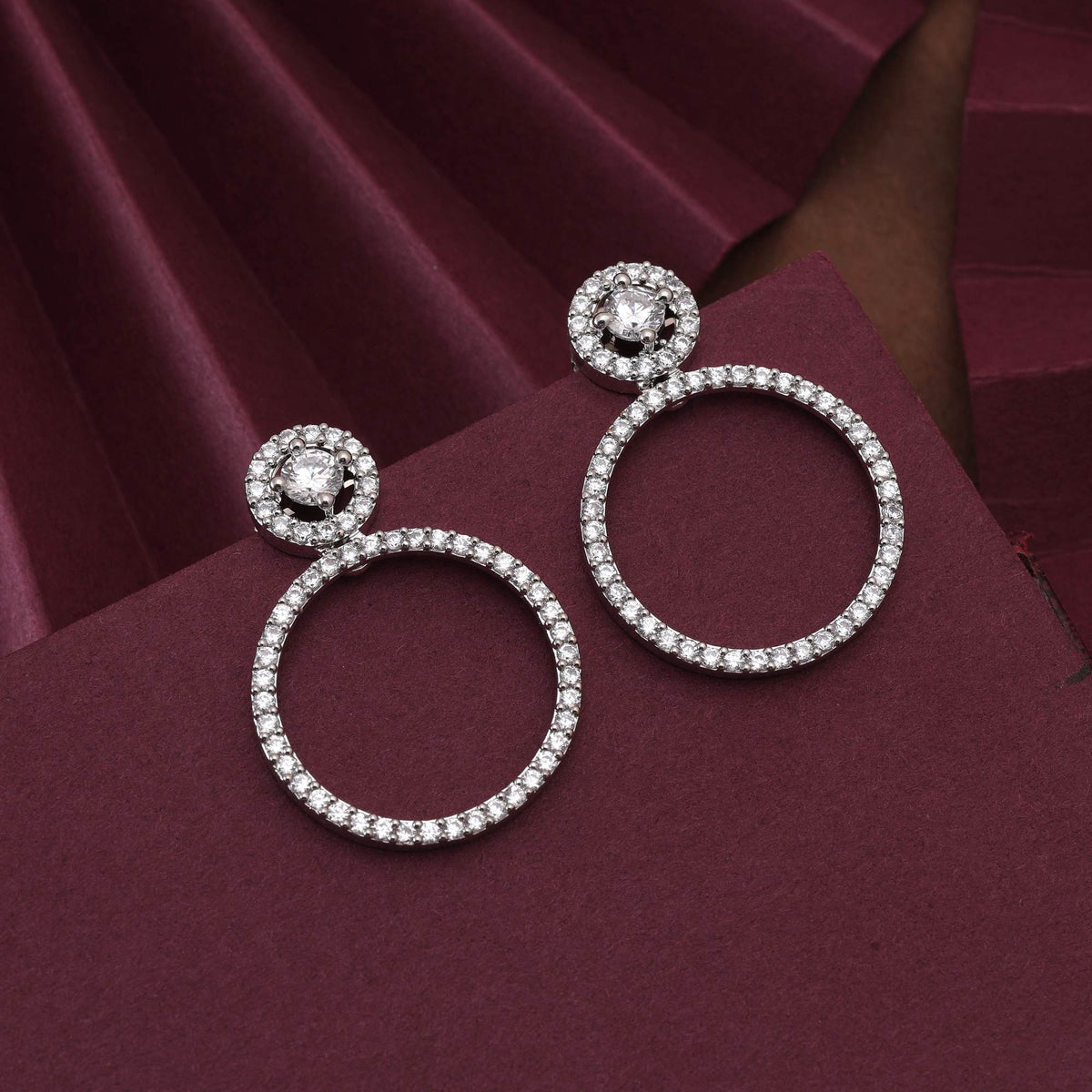 Silver Color Beautiful Classic American Diamond Earrings For Brides And Party Functions | FEMNARI