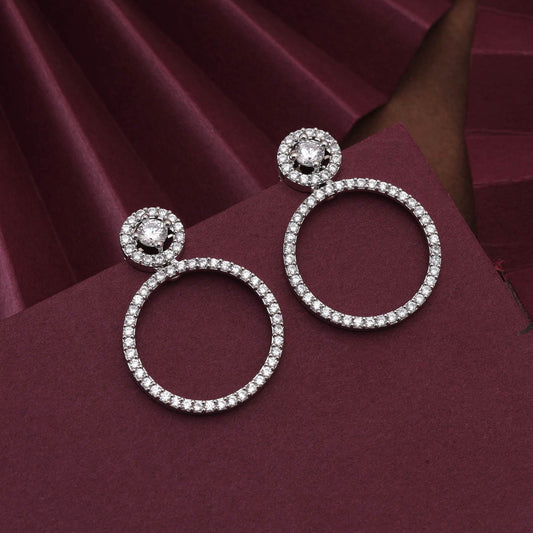 Silver Color Beautiful Classic American Diamond Earrings For Brides And Party Functions