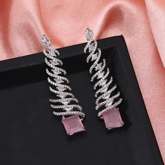 Pink Color Pretty Designer American Diamond Earrings For Bridesmaids And Daily Wear