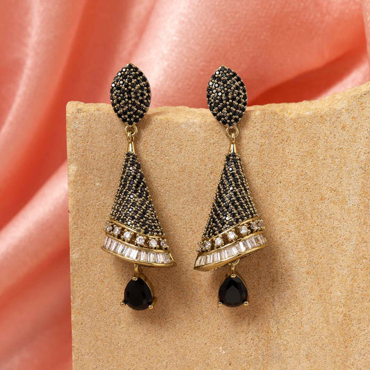 Black Color Trendy Sparkle American Diamond Earrings For Festive And Evening Events