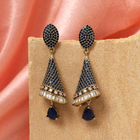 Blue Color Radiant Stone American Diamond Earrings For Weddings And Special Occasions